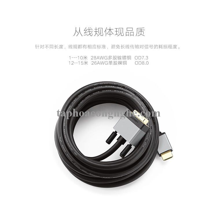 Ugreen 20888 3M màu Đen Cáp chuyển đổi HDMI sang DVI 24 + 1 thuần đồng cao cấp HD128 30020888